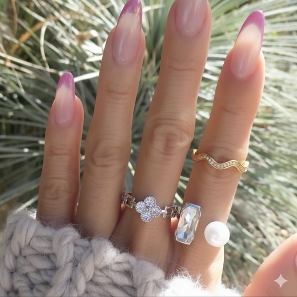 Wave Ring | Adjustable 14k Gold Plated CZ Stone - Picture 2 of 10